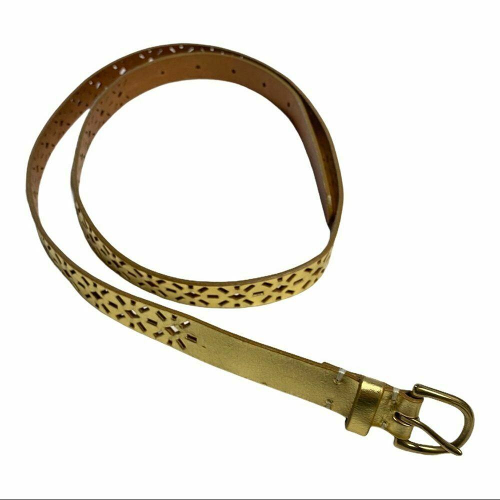 J.Crew Gold Perforated Leather Belt Size Large Boho Geometric Chic